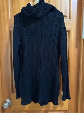 Black Cable Knit Turtleneck Sweater
